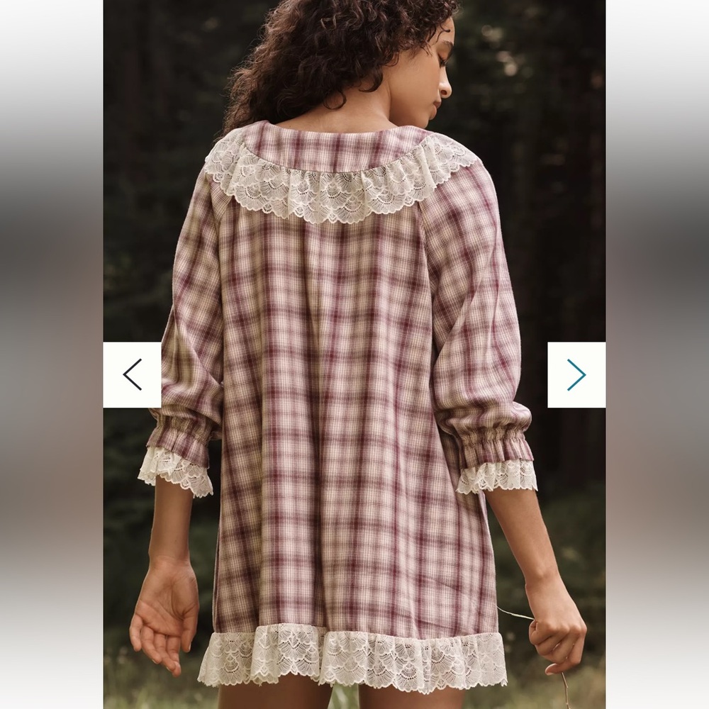 Anthropologie flannel pajama romper Victorian cozy purple plaid 100% cotton fall - Picture 2 of 9